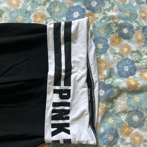 Victoria's Secret PINK black & white fold over yoga pants women's large long - Picture 2 of 4